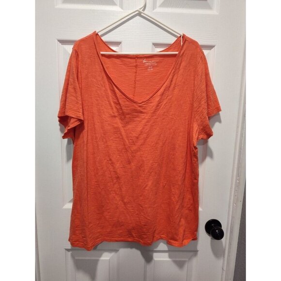 Women's Top/Tee LaneBryant 18/20 Cool&Casual Cotton Slub Orange 48"B/29"L EUC - Picture 4 of 4